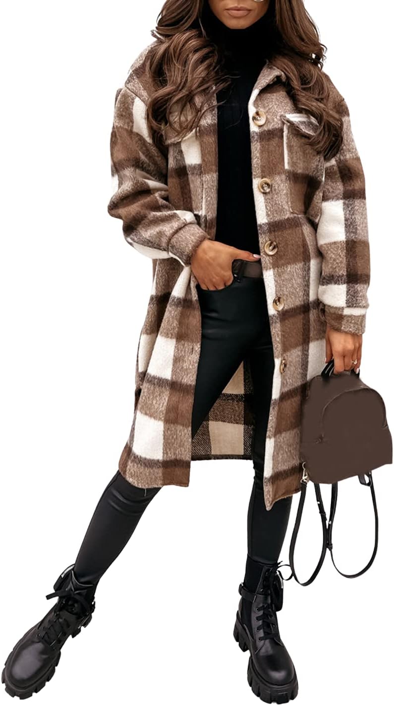 Stay Cozy and Chic with PUWEI Women’s Long Flannel Plaid Jacket